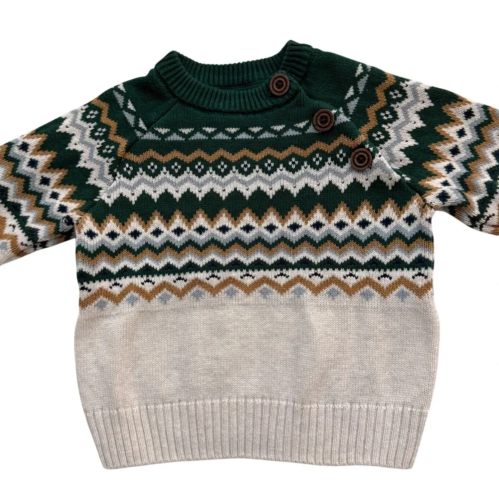 Gymboree Fair Isle Sweater Green‎ Tan White Boys Girls Toddler 2T